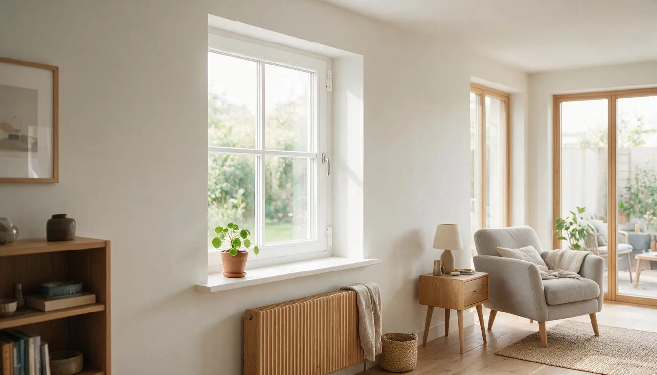 Weißes Kunststoff-Fenster in hellem, wohnlichem Raum