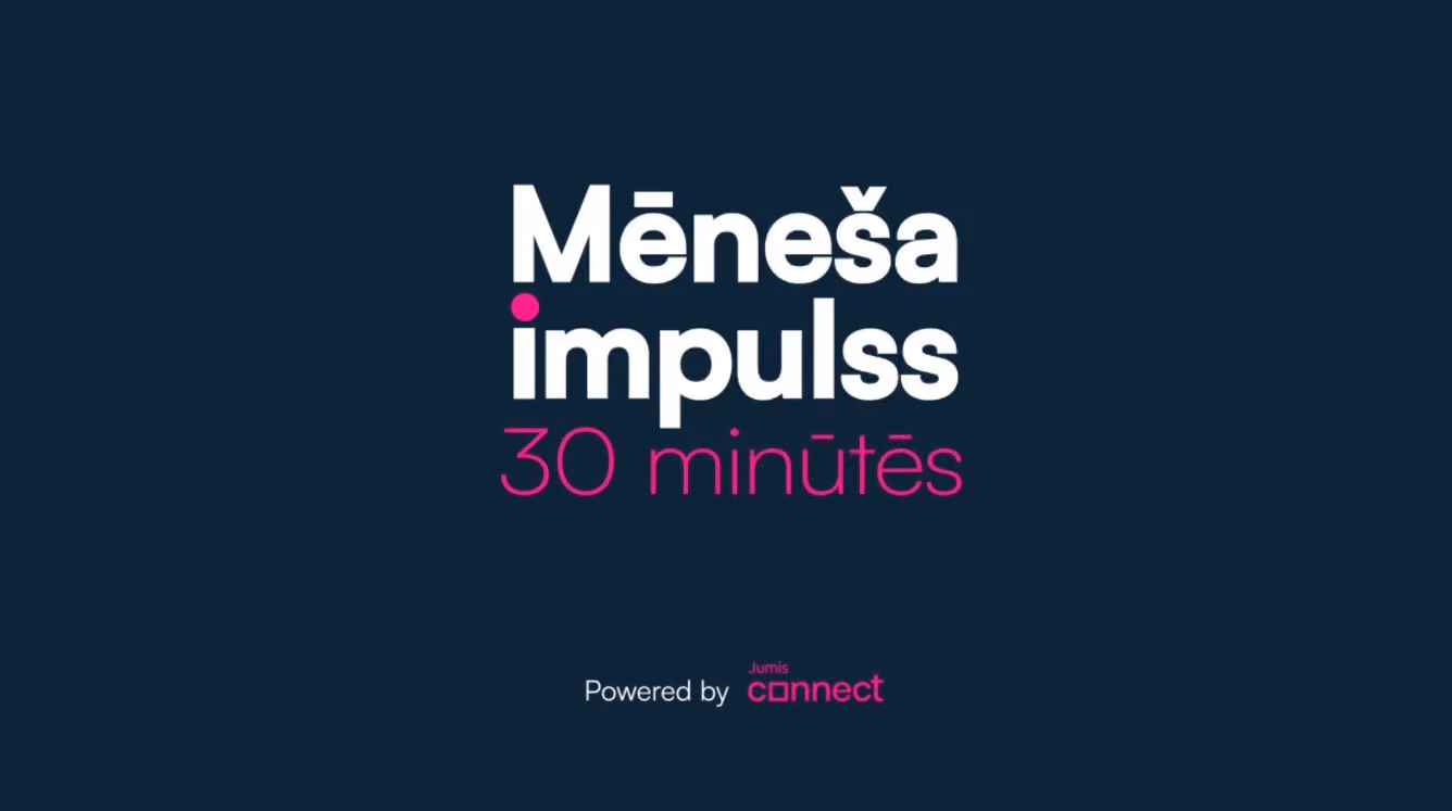 Uzraksts “Mēneša impulss 30 minūtēs” uz tumša fona.