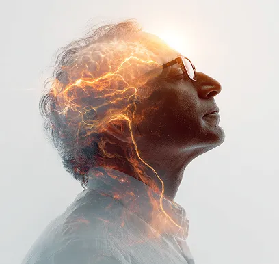 Digital illustration of a glowing human brain