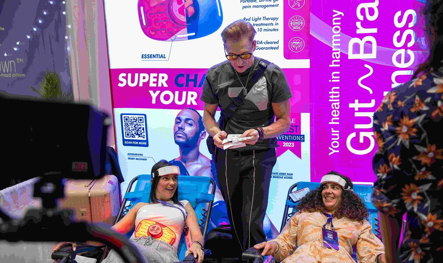 Dave Asprey presenting a biohacking demonstration at the Biohacking Conference with participants