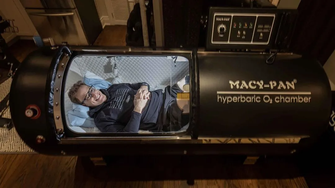 Marc Kielburger inside a hyperbaric oxygen chamber