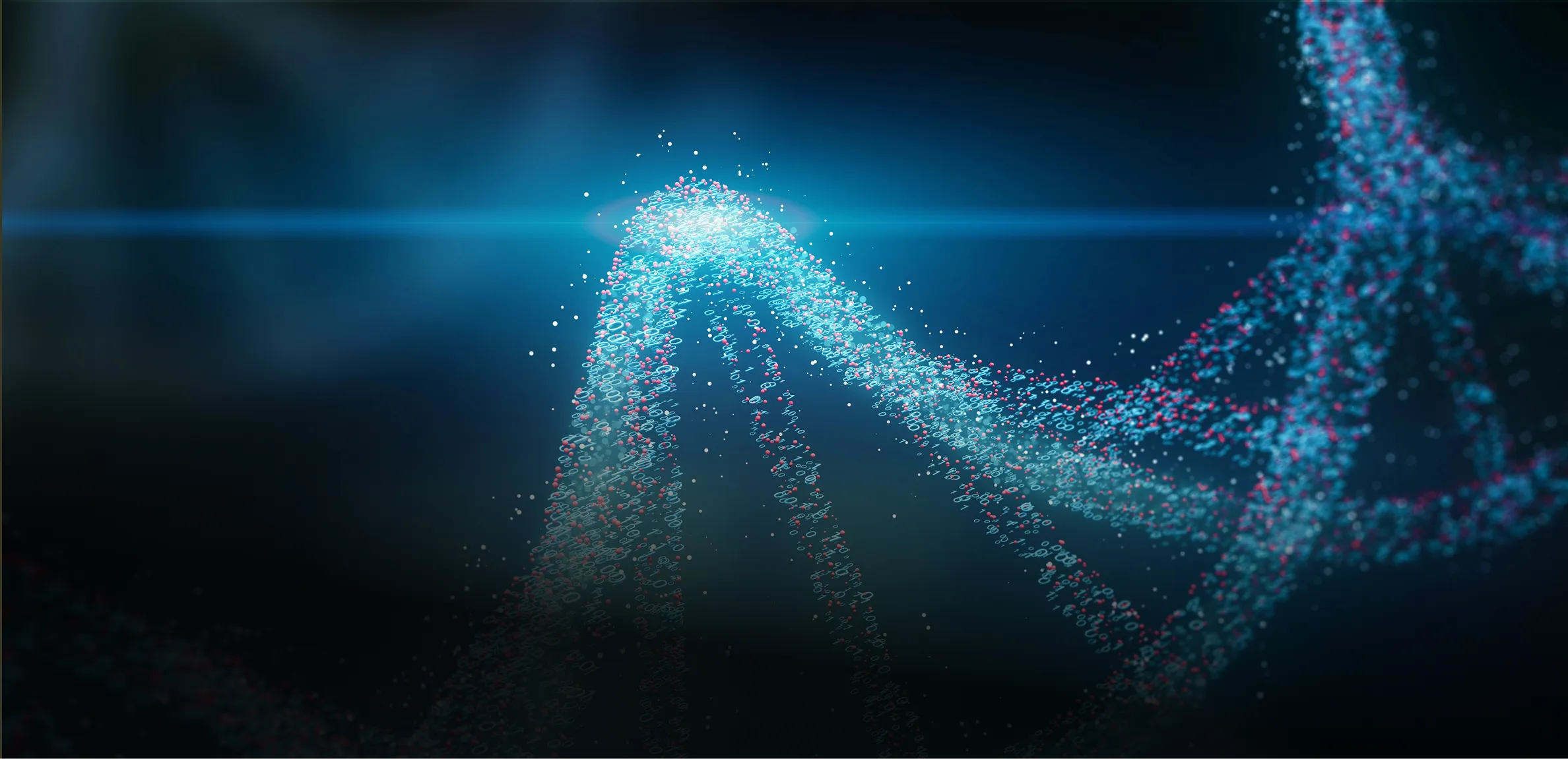 Glowing DNA double helix particle visualization for the Longevity Trifecta