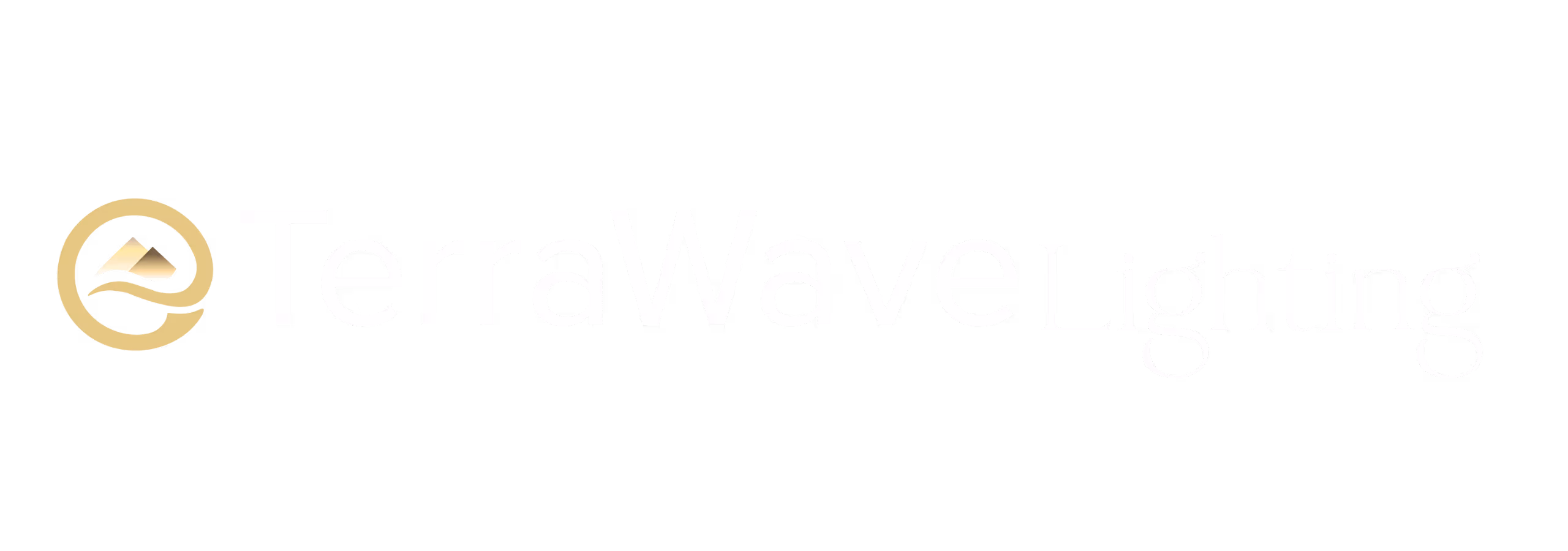 TerraWave Lighting logo with gold mountain symbol and white text on a black background.