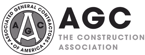 Logo of Associated General Contractors of America with acronym AGC and tagline The Construction Association.