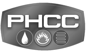 PHCC logo with icons for water, fire, and heating elements underneath.
