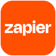 Zapier logo, white text on orange rounded square background