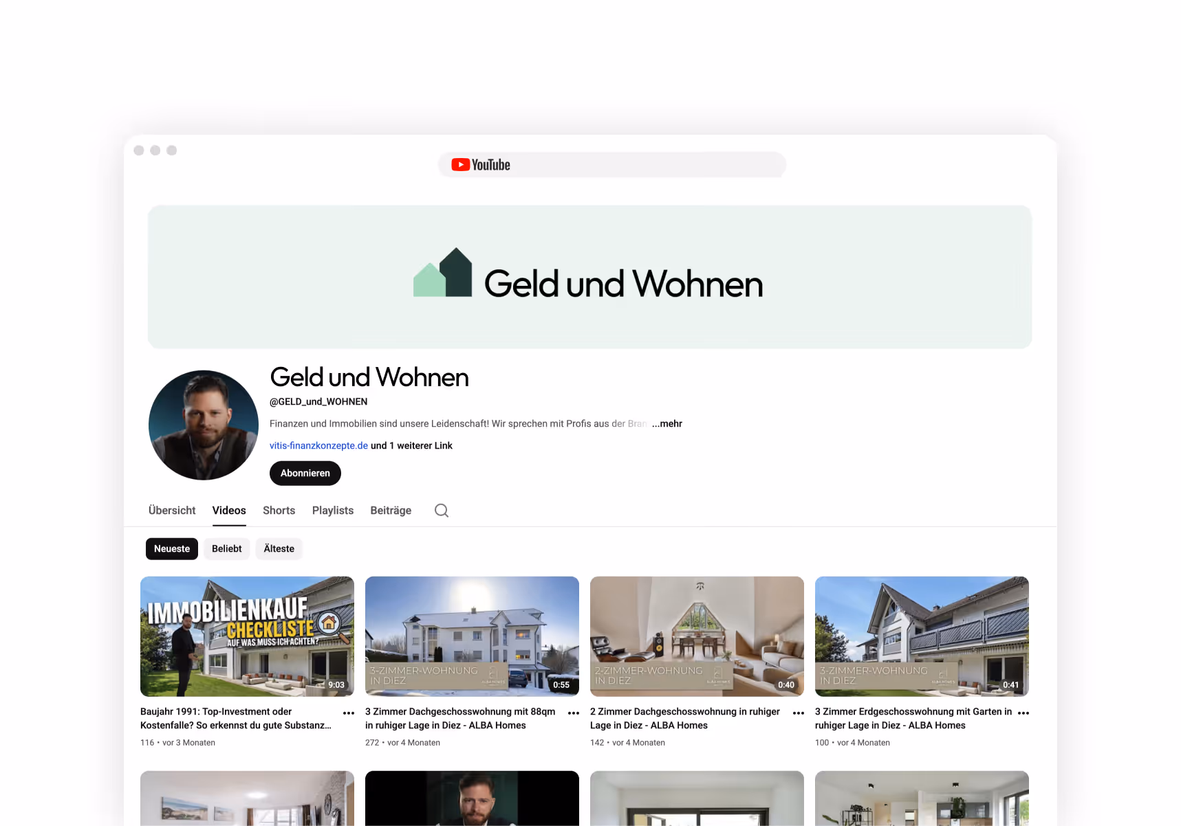 YouTube-Kanal Geld und Wohnen mit Videos zu Immobilien in Diez und Investitionstipps.