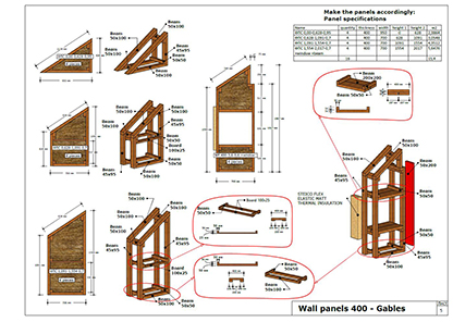 Planos de los dinteles de ventanas y puertas de los paneles.