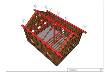 Modelo 3D de la estructura de una casa en isometría