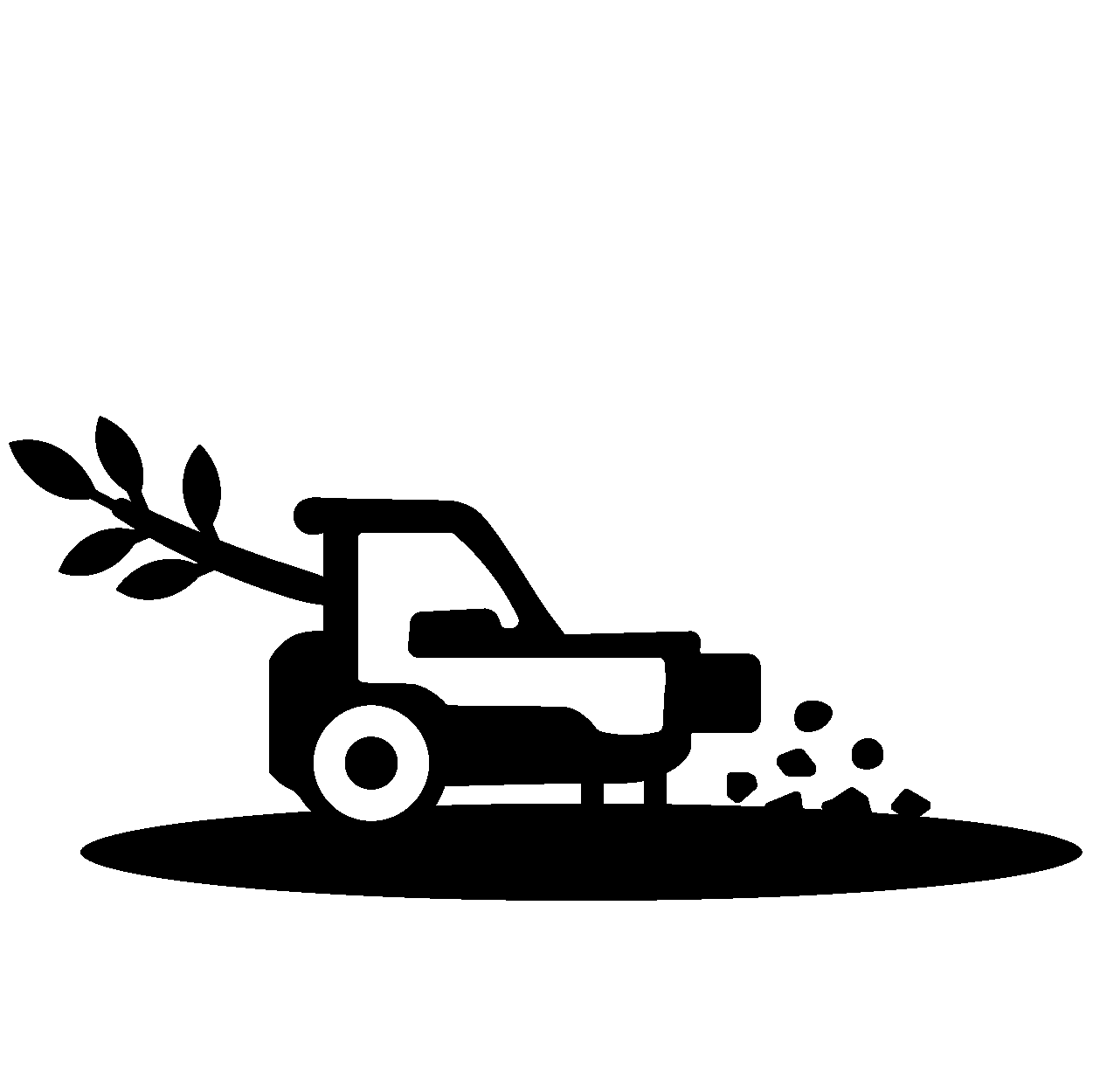 Silhouette of a vehicle emitting leaves and debris, symbolizing eco-friendly or green transportation.