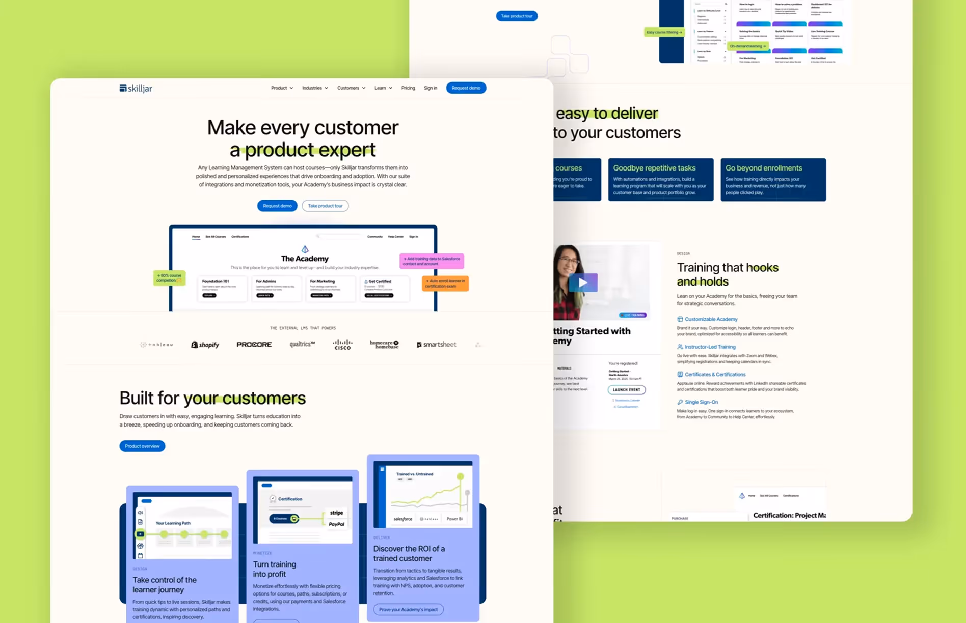 Skilljar's new website, designed and built by Crew on Webflow