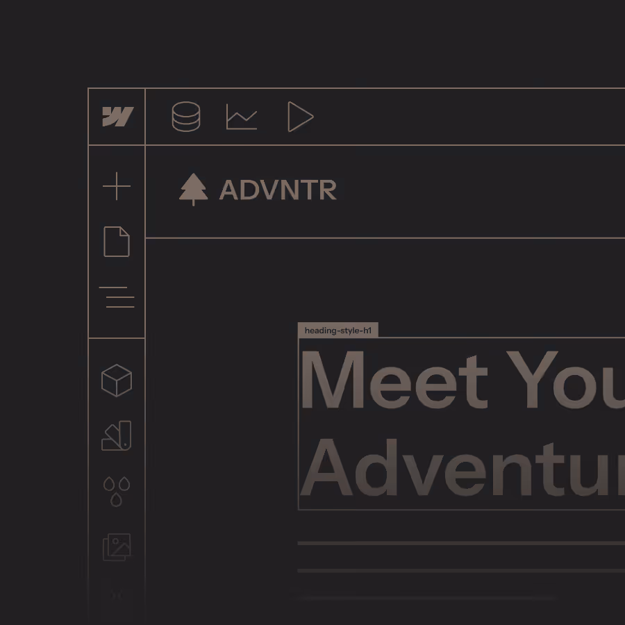 User interface of a design or web development tool showing the text 'ADVNTR' with a tree icon and partially visible heading 'Meet Your Adventure'.