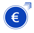 Blue circle with Euro symbol and arrow pointing to the upper right, representing male gender.