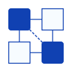 Icon showing four squares connected by lines in a network or system diagram.