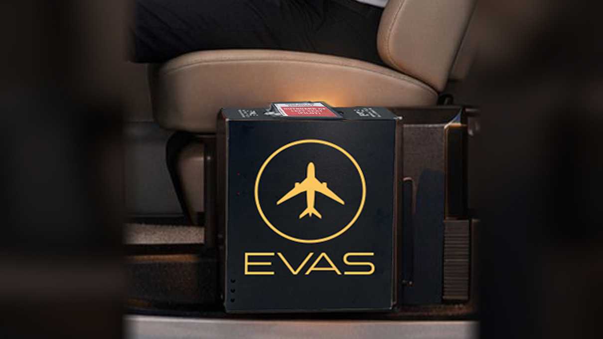 EVAS unit installed beside a pilot seat in an aircraft cockpit