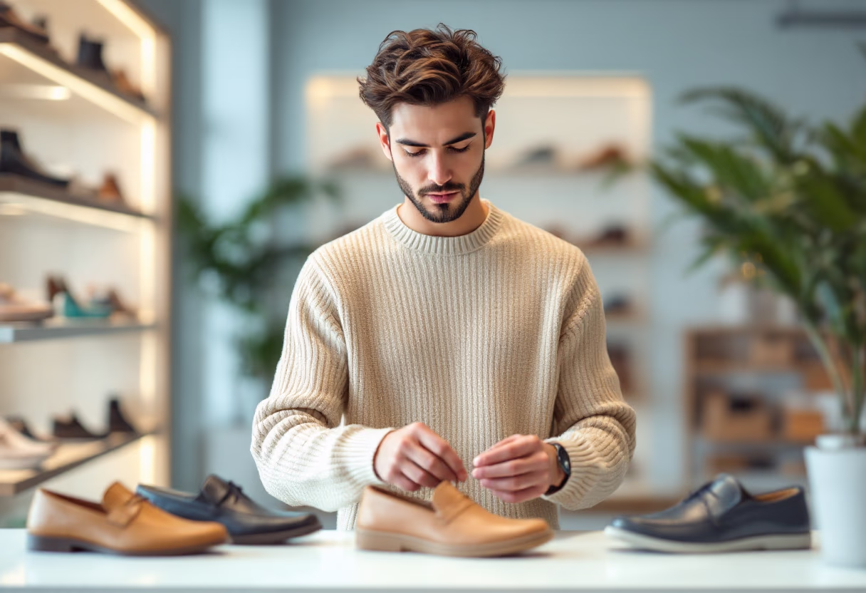 subject: image of customer browsing store aisles (for a footwear store)
