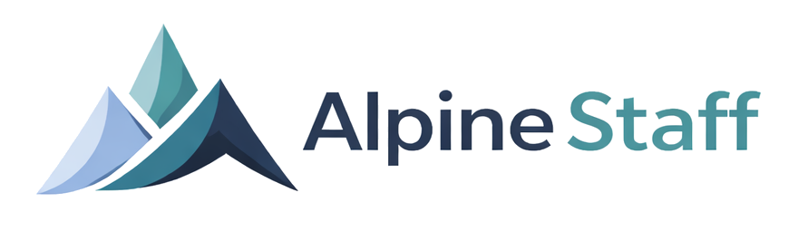 Alpine Staff logo with abstract mountain shapes followed by the text AlpineStaff.