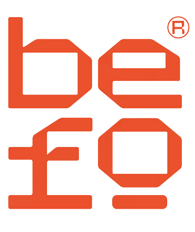 "befo" brand logo with stylized lowercase letters in red and a registered trademark symbol.