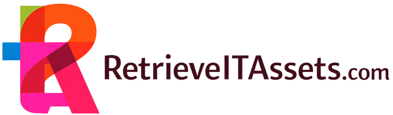 RetrieveITAssets.com logo with a colorful stylized letter R composed of overlapping geometric shapes in green, blue, pink, and orange.