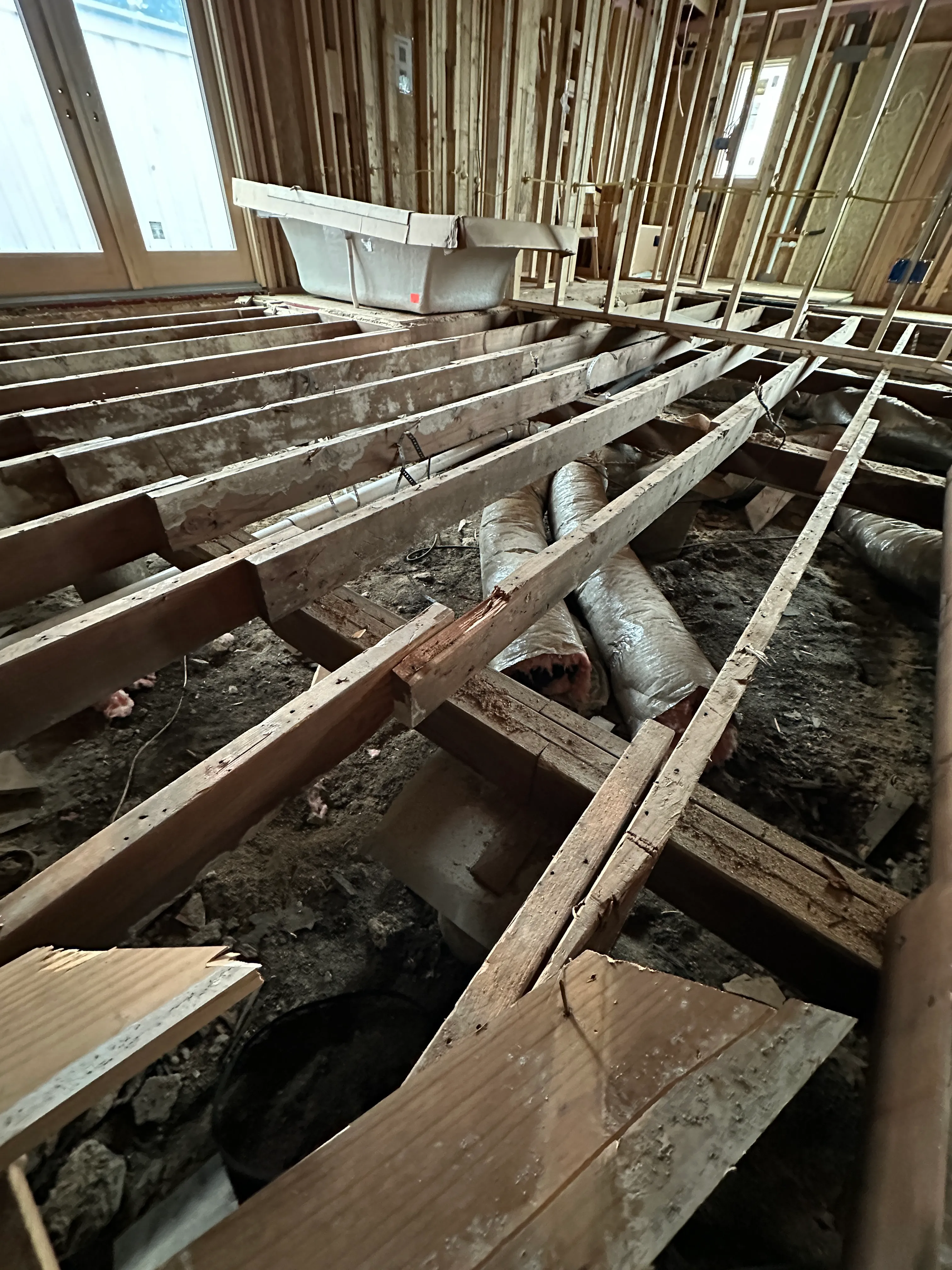 Foundation framing with exposed pipes