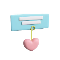 Blue card with two white horizontal lines and a pink heart hanging below on a clip.