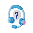 Blue headset with microphone and question mark in the center.