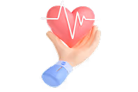 Hand holding a red heart with a white heartbeat line on it.