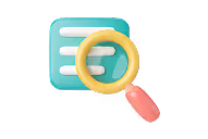 Magnifying glass over a list with horizontal lines representing text or data entries.