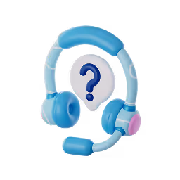 Blue headset with microphone surrounding a speech bubble containing a question mark.