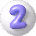 White 3D sphere with a purple number 2 on it.