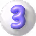 White sphere with a purple number 3 on its surface, casting a light shadow