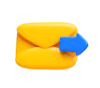 Yellow envelope with a blue right-pointing arrow icon, 3D illustration.