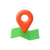 Red 3D location pin marker on a folded green map.