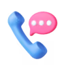 Blue 3D retro telephone receiver with a pink speech bubble containing three white dots.
