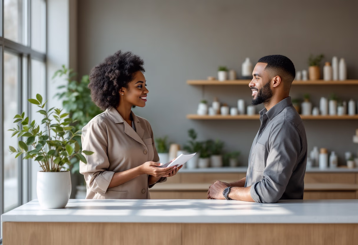 image of pharmacist consulting with a customer