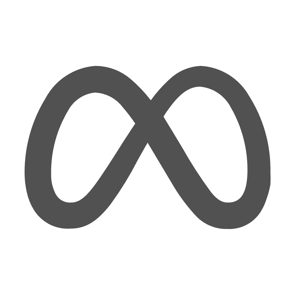 Meta logo with a gray stylized infinity symbol on a black background.