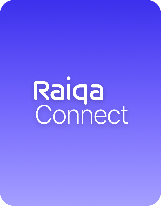 Logo with the text 'Raiqa Connect' on a blue to purple gradient background.