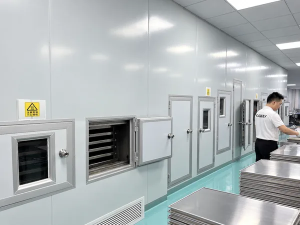 Curing ovens with an operator loading trays