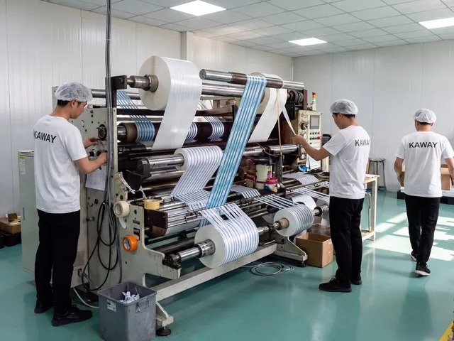 Ribbon slitting machine cutting printed ribbon into strips