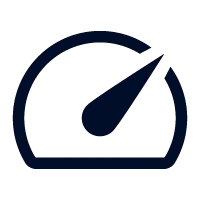 Blue speedometer icon with needle pointing to the upper right.
