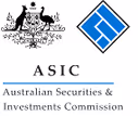 ASIC logo featuring a kangaroo and emu on a shield with text Australian Securities & Investments Commission.