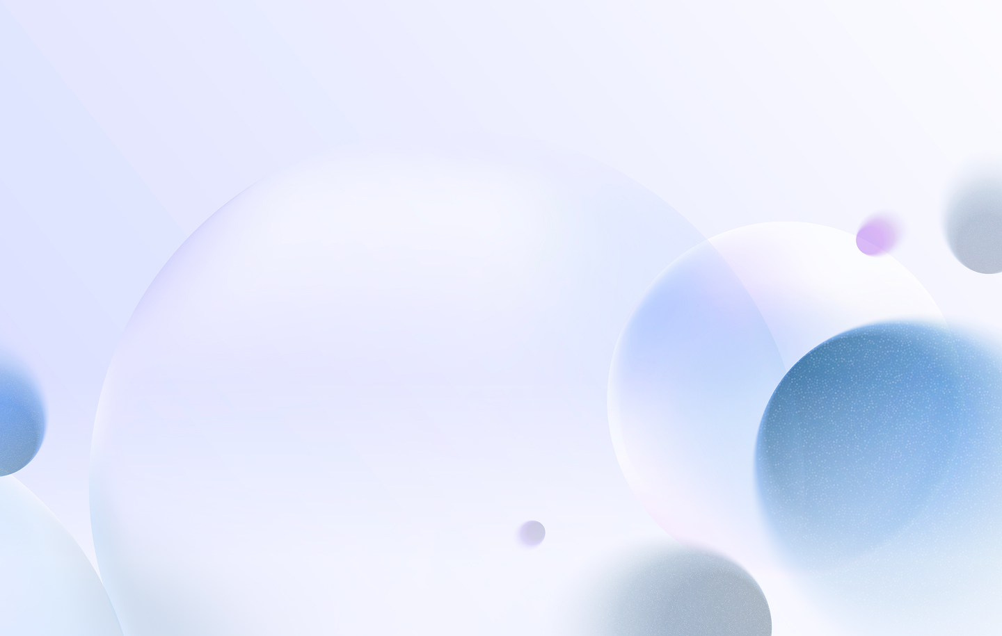 Abstract background with translucent overlapping spheres in soft blue and purple hues on a light gradient.