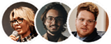Trois hommes portant des chapeaux dans des cadres circulaires distincts