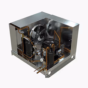 Compresseur climatisation métallique avec moteur et composants visibles à l'intérieur
