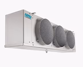 Unité de réfrigération murale avec trois ventilateurs de condensation gris.