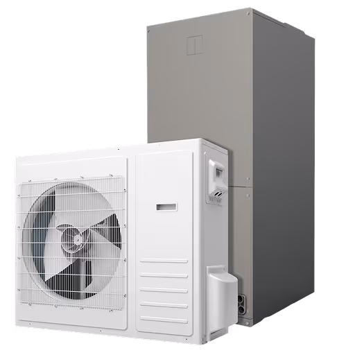 Unité de climatisation composée du compresseur extérieur blanc et intérieur gris