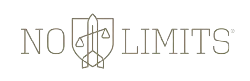 Text reading 'NO LIMITS' with an abstract geometric design integrated in the middle.