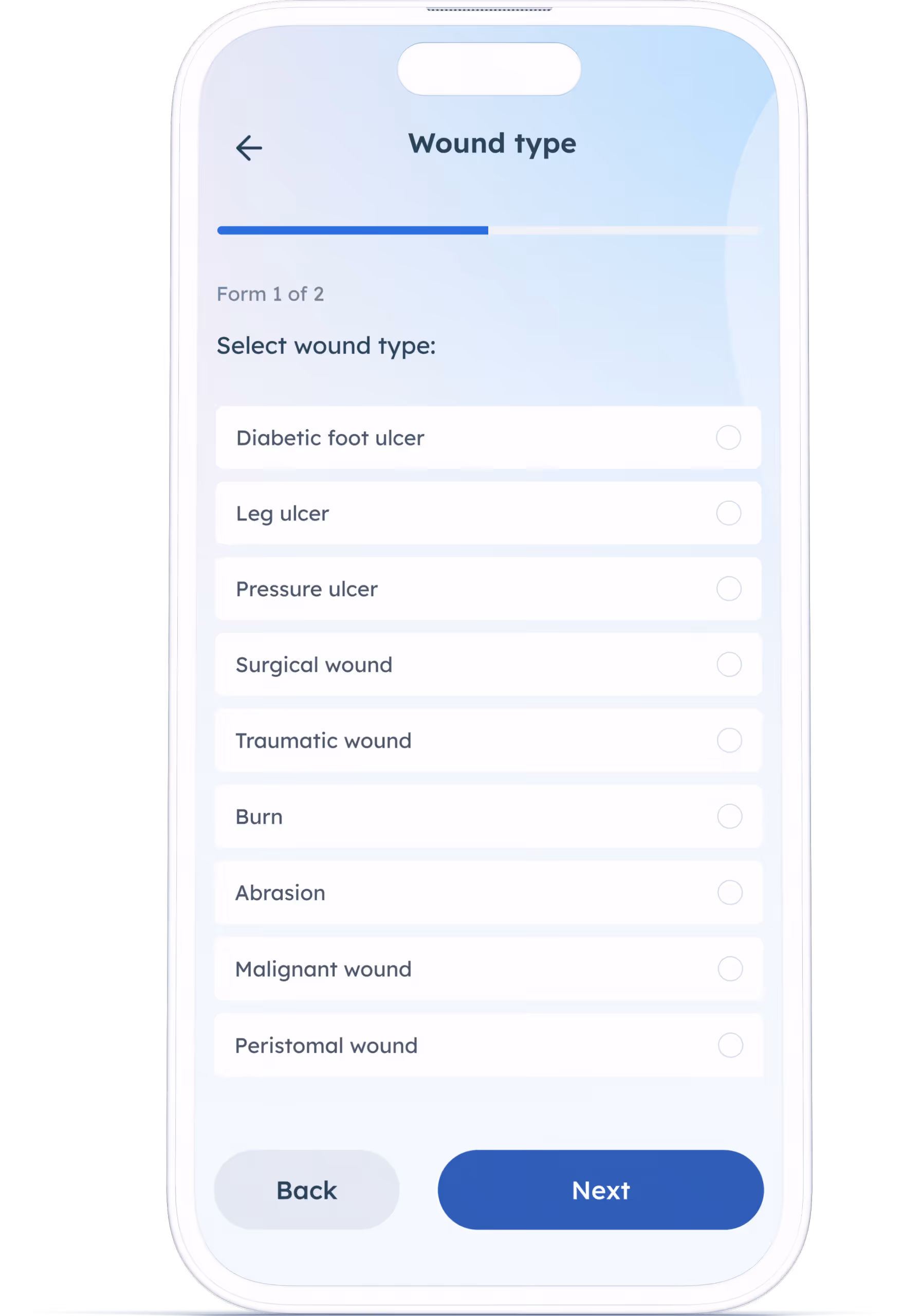 Pixacare Device mockup #1 – AI-powered wound care platform interface on mobile device