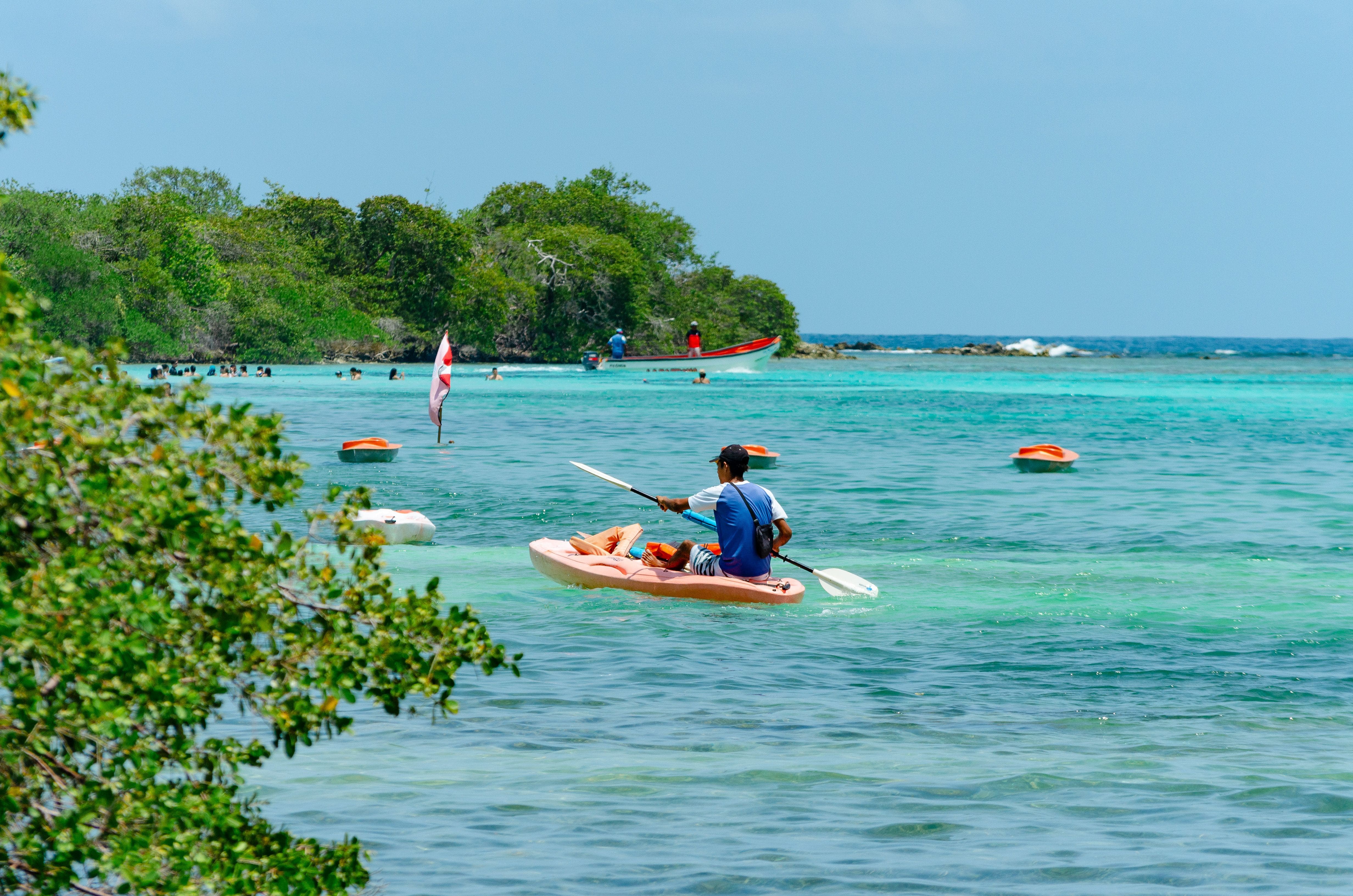 Kayaks floating on the calm water of the Isletas de Granada, Nicaragua