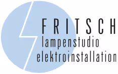 Logo mit blauem Kreis, weißem Blitz und Text Fritsch Lampenstudio Elektroinstallation.
